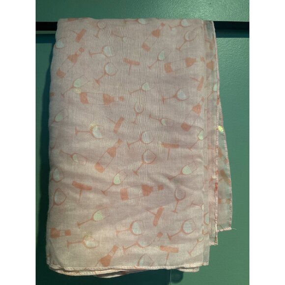 Women’s Pink Wine Glass Print Scarf Lightweight Sheer Wrap Barbiecore Holiday - Picture 2 of 4